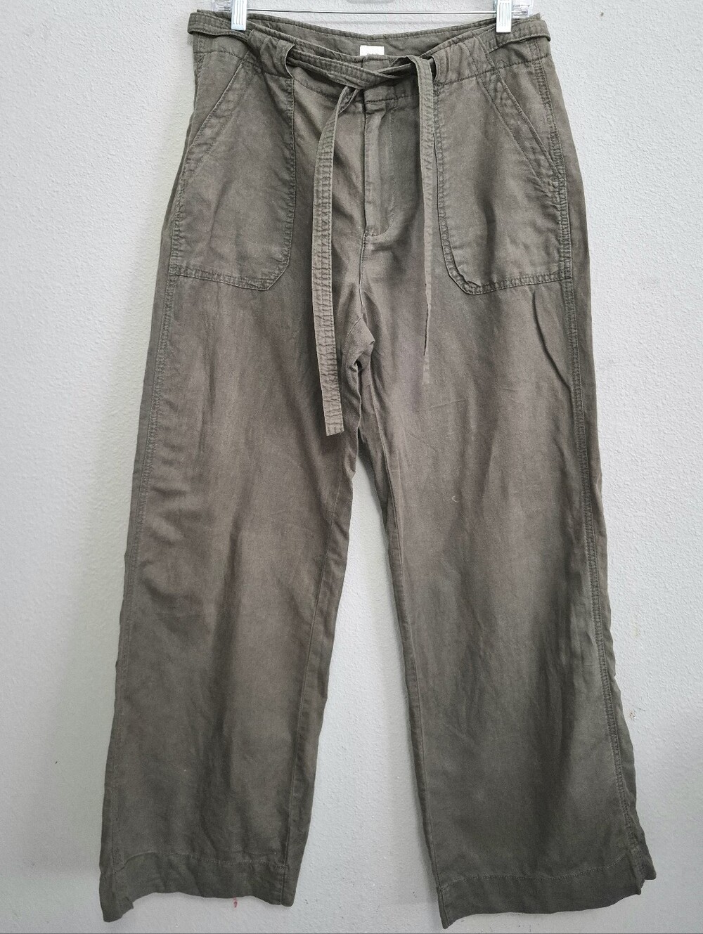 Gap Linen Blend Wide Leg Pants Olive Green Size 8 Earthy Boho